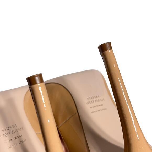 Stuart Weitzman Power 100 Pump Heels Patent Leather Adobe Beige 9.5 - Picture 7 of 11